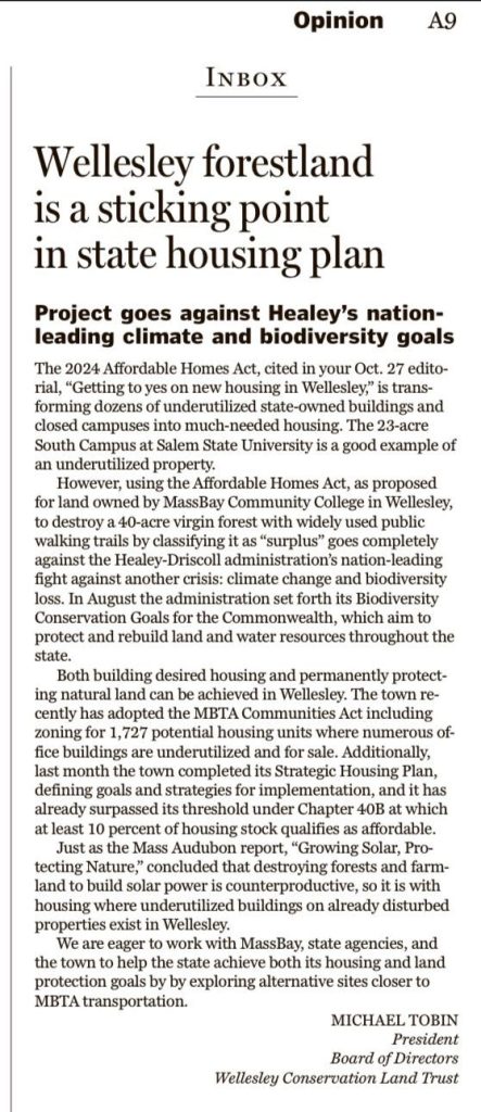 Boston Globe, letter to the editor